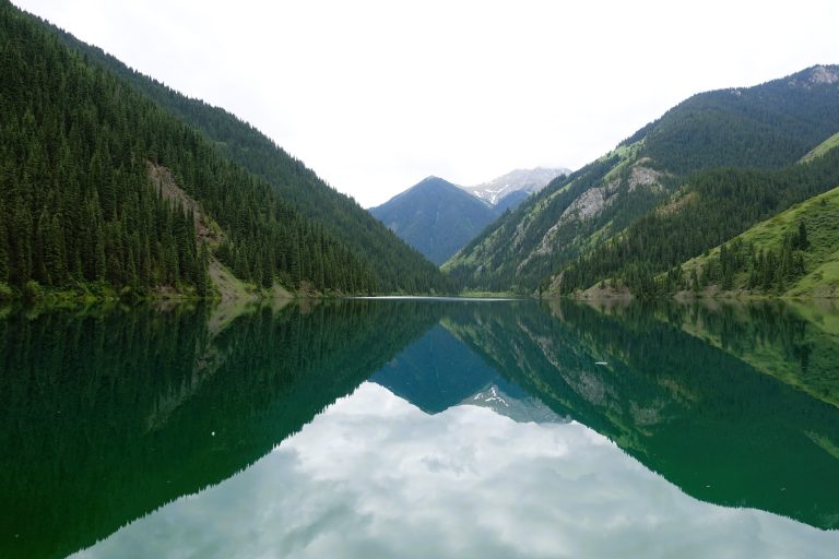 A perfect reflection at the Kolsai Lakes.