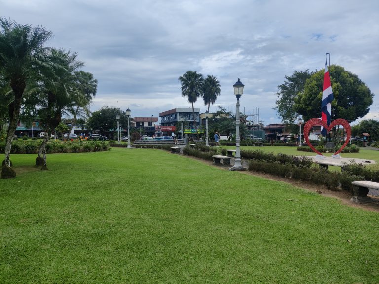 The main town square/park, with the central church adjacent outside of the frame. The town felt pretty small, and very centred around tourism.