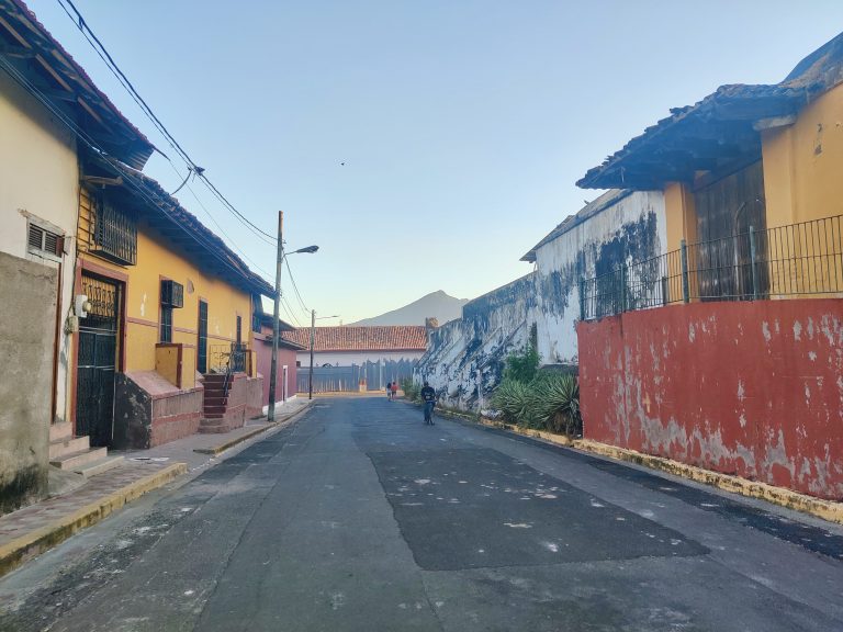 Backstreets with volcano.
