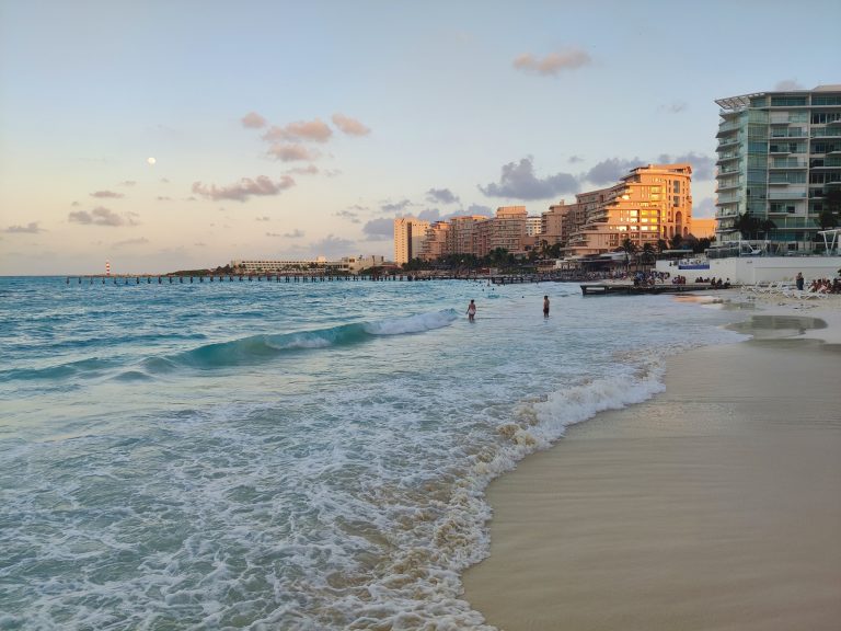 I think this is Playa Caracol. More touristy (note the massive hotels everywhere), but at least there's actual beach here.