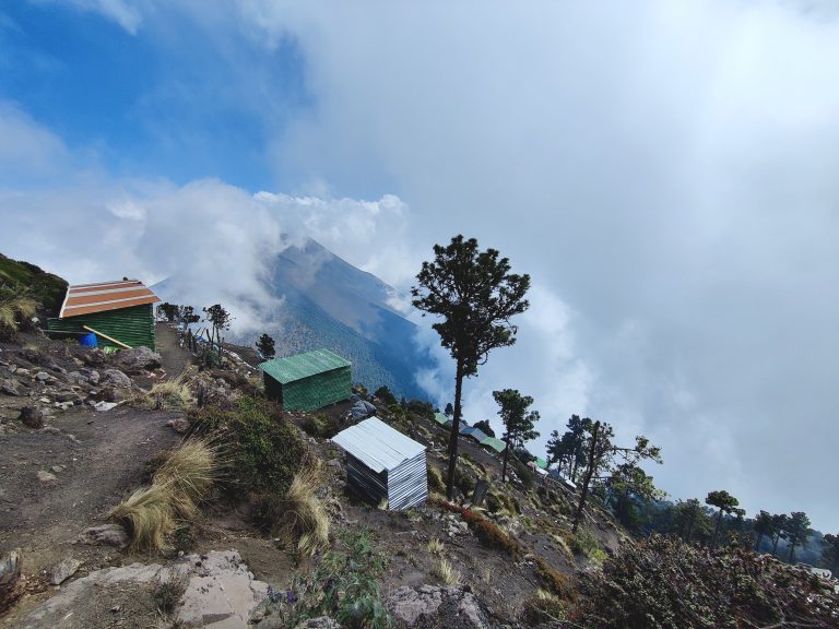 Here's our camp! Was a bit of a steep incline through volcanic scree, but we had actual cabins (as opposed to other camps which are basically just tents), a 'toilet' (sheltered hole in the ground), and a delicious warm lunch waiting for us. 