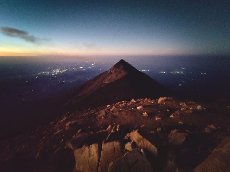 Finally at the summit of Acatenango; Fuego still visible in front of us; awaiting sunrise. This was the shortest hike of them all, and sheer adrenalin negates the effects of the early start + lack of sleep.