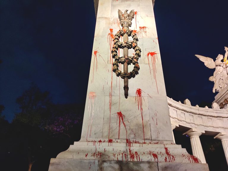 Interesting to note these splashes of red paint (presumably representing blood) on one side of the structure. I wish I knew what statement was being made here!