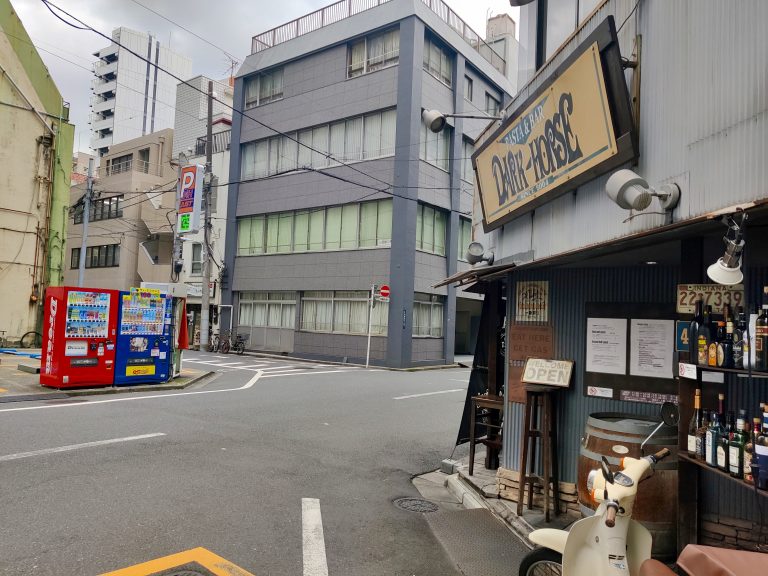 Vending machines: perhaps Japan's most iconic (and abundant) amenity? Love the typically grey building in the background and the wild bar in the foreground too.