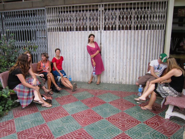 Another random image (bunch of foreigners in sleepy Battambang, ha), but again, this shuttered storefront is *so* typical of Cambodia back then. The building style, the patio, the benches... I miss it all so much. And these people too (mostly colleagues from my school).