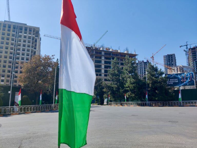 Flags or flag colours + construction work = Dushanbe.
