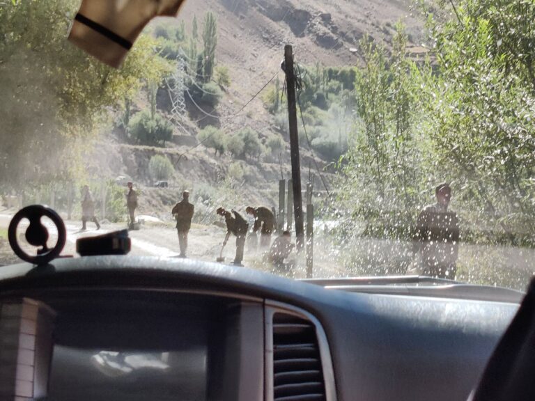 Note also the military personnel. These ones were establishing new fencing, but many others patrol or check vehicles like ours to ensure that everyone has their permits. Almost all personnel carry guns, which is a sight you soon become very desensitised to.